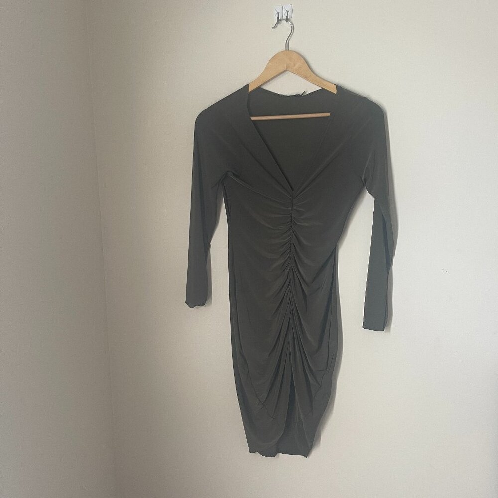 Boohoo Night Olive Green Ruched Bodycon Dress – Size US 10 NWT
